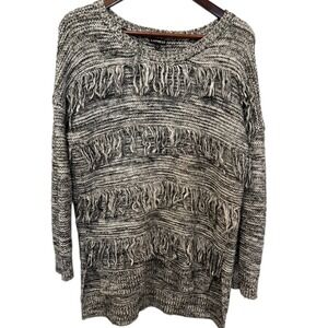 Express Fringe Sweater Size S Chunky Marbled Black/White Oversized‎ Cozy Boho